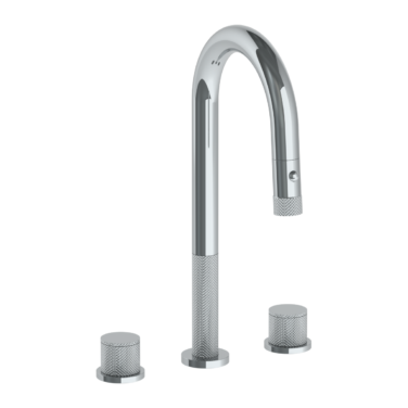 Watermark - Titanium Deck Mounted 3 Hole Gooseneck Prep Faucet with Pull Down Spray