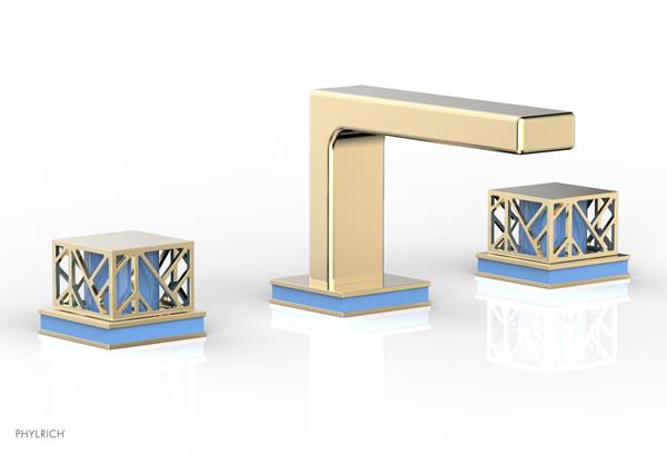 Phylrich - Jolie Widespread Faucet Square Handles With Light Blue Accents