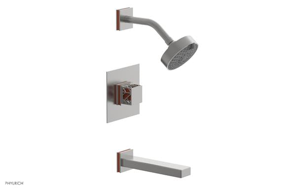 Phylrich - Jolie Pressure Balance Tub and Shower Set Square Handle With Orange Accent