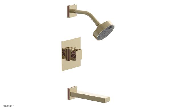 Phylrich - Jolie Pressure Balance Tub and Shower Set Square Handle With Pink Accents
