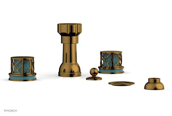 Phylrich - Jolie Four Hole Bidet Set Round Handles With Turquoise Accents