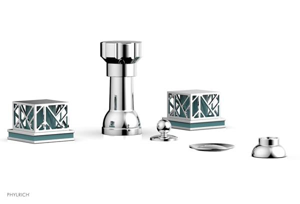 Phylrich - Jolie Four Hole Bidet Set Square Handles With Turquoise Accents