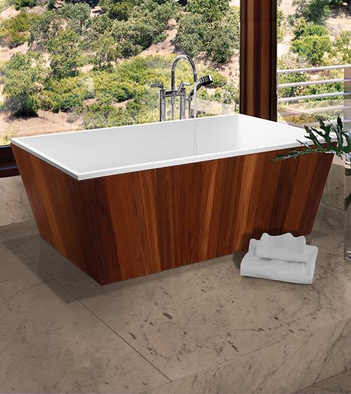 MTI - Petra Sculpturestone Freestanding Bathtub Teak Wrap (62.25X32.25)