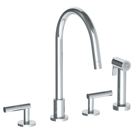 Watermark - Loft 2.0 Deck Mounted 4 Hole Gooseneck Kitchen Set - Includes Side Spray