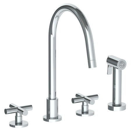 Watermark - Loft 2.0 Deck Mounted 4 Hole Gooseneck Kitchen Set - Includes Side Spray