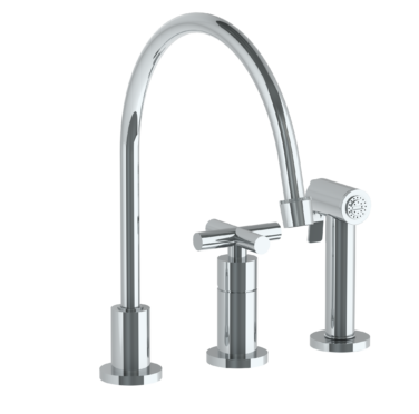 Watermark - Loft 2.0 Deck Mounted 3 Hole Extended Gooseneck Kitchen Set - Includes Side Spray