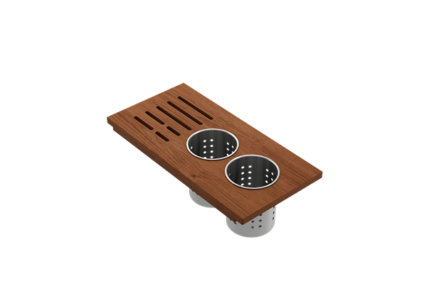 Bocchi - Wood Board with 2 Round Stainless Steel Bowls & Knife Holder F/1616, 1618, 1633 (inner ledge)