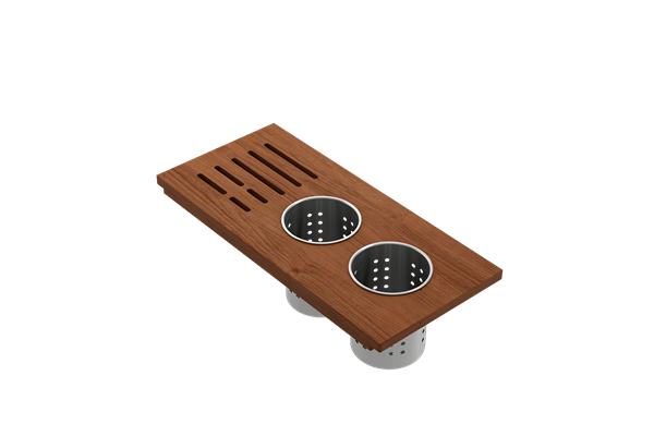 Bocchi - Wood Board with 2 Round Stainless Steel Bowls & Knife Holder F/1344, 1348, 1360, 1362, 1504, 1505, 1506 (short side only), 1627, 1628