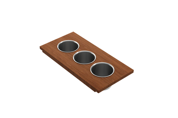 Bocchi - Wood Board with 3 Round Stainless Steel Bowls F/1616, 1618, 1633 (inner ledge)