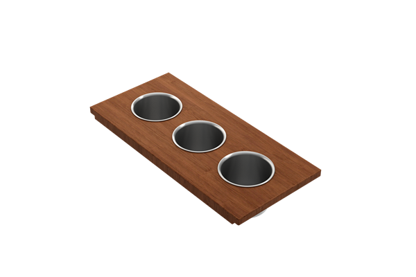Bocchi - Wood Board with 3 Round Stainless Steel Bowls F/1344, 1348, 1360, 1362, 1504, 1505, 1506 (short side only), 1627, 1628