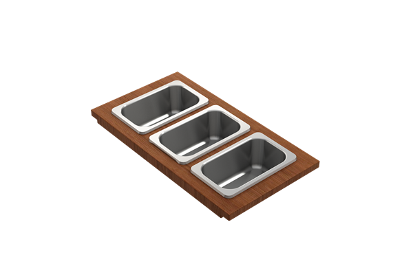 Bocchi - Wood Board with 3 Rectangular Stainless Steel Bowls F/1616, 1618, 1633 (inner ledge)