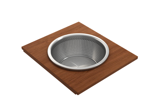 Bocchi - Wood Board with Large Round Stainless Steel Mixing Bowl and Colander F/1344, 1348, 1360, 1362, 1504, 1505, 1506 (short side only), 1627, 1628