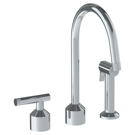 Watermark - Urbane Deck Mounted 3 Hole Kitchen Set With Gooseneck Spout- Includes Side Spray