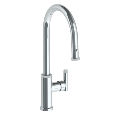 Watermark - Urbane Deck Mounted 1 Hole Gooseneck Kitchen Faucet with Pull Down Spray - High Spout