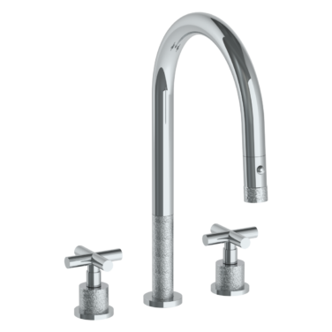 Watermark -Sense Deck Mounted 3 Hole Gooseneck Kitchen Faucet with Pull Down Spray