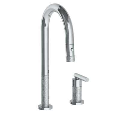 Watermark -Sense Deck Mounted 2 Hole Gooseneck Prep Faucet with Pull Down Spray