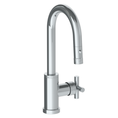 Watermark -Sense Deck Mounted 1 Hole Gooseneck Prep Faucet with Pull Down Spray