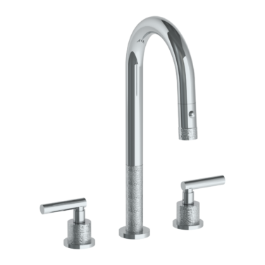 Watermark -Sense Deck Mounted 3 Hole Gooseneck Prep Faucet with Pull Down Spray