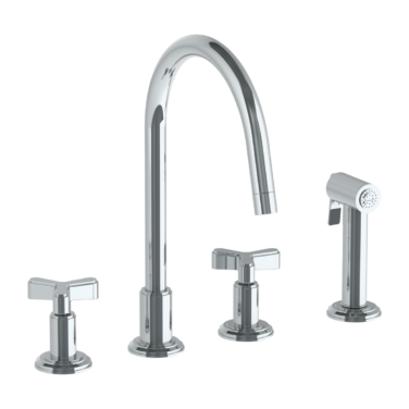 Watermark - Transitional Deck Mounted 4 Hole Gooseneck Kitchen Set - Includes Side Spray