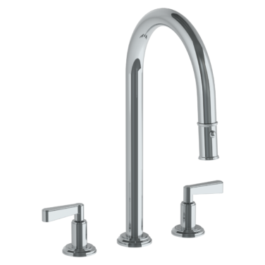 Watermark - Transitional Deck Mounted 3 Hole Gooseneck Kitchen Faucet with Pull Down Spray