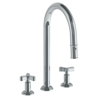 Watermark - Transitional Deck Mounted 3 Hole Gooseneck Kitchen Faucet with Pull Down Spray