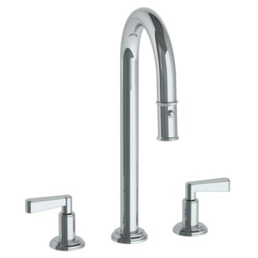 Watermark - Transitional Deck Mounted 3 Hole Gooseneck Prep Faucet with Pull Down Spray