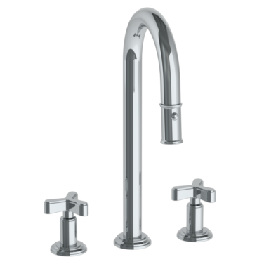 Watermark - Transitional Deck Mounted 3 Hole Gooseneck Prep Faucet with Pull Down Spray