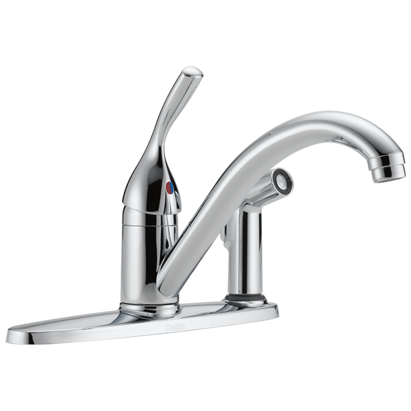 Delta - 134 / 100 / 300 / 400 Series Single Handle Kitchen Faucet With Integral Spray