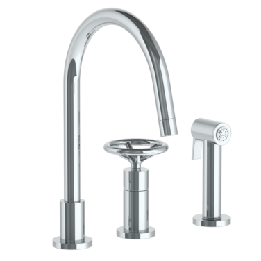 Watermark - Brooklyn Deck Mounted 3 Hole Gooseneck Kitchen Set - Includes Side Spray