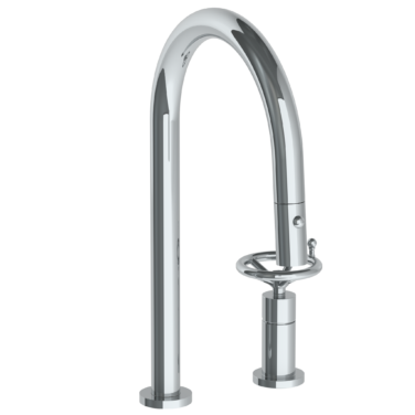Watermark - Brooklyn Deck Mounted 2 Hole Gooseneck Kitchen Faucet with Pull Down Spray