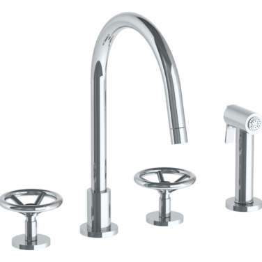 Watermark - Brooklyn Deck Mounted 4 Hole Gooseneck Kitchen Set - Includes Side Spray