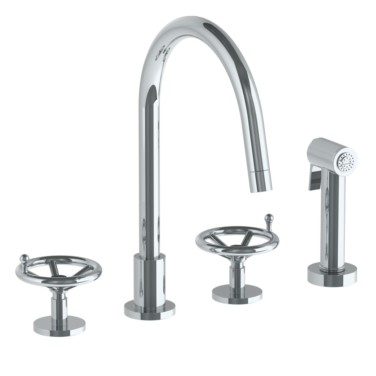Watermark - Brooklyn Deck Mounted 4 Hole Gooseneck Kitchen Set - Includes Side Spray