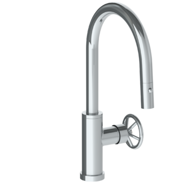 Watermark - Brooklyn Deck Mounted 1 Hole Gooseneck Kitchen Faucet with Pull Down Spray - Low Spout
