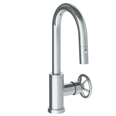 Watermark - Brooklyn Deck Mounted 1 Hole Gooseneck Prep Faucet with Pull Down Spray