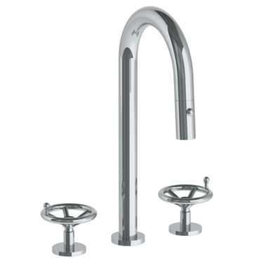 Watermark - Brooklyn Deck Mounted 3 Hole Gooseneck Prep Faucet with Pull Down Spray