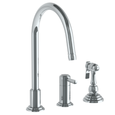 Watermark - Stratford Deck Mounted 3 Hole Gooseneck Kitchen Faucet - Includes Side Spray
