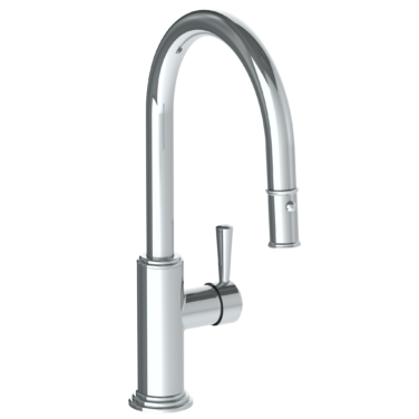 Watermark - Stratford Deck Mounted 1 Hole Gooseneck Kitchen Faucet with Pull Down Spray - Low Spout