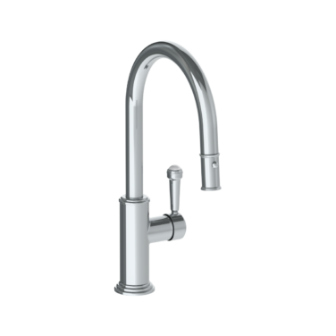 Watermark - Stratford Deck Mounted 1 Hole Gooseneck Kitchen Faucet with Pull Down Spray - Low Spout