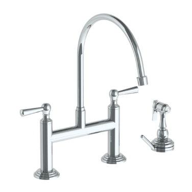 Watermark - Stratford Deck Mounted Bridge Extended Gooseneck Kitchen Faucet with Independent Side Spray