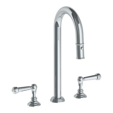 Watermark - Stratford Deck Mounted 3 Hole Gooseneck Top Prep Faucet with Pull Down Spray