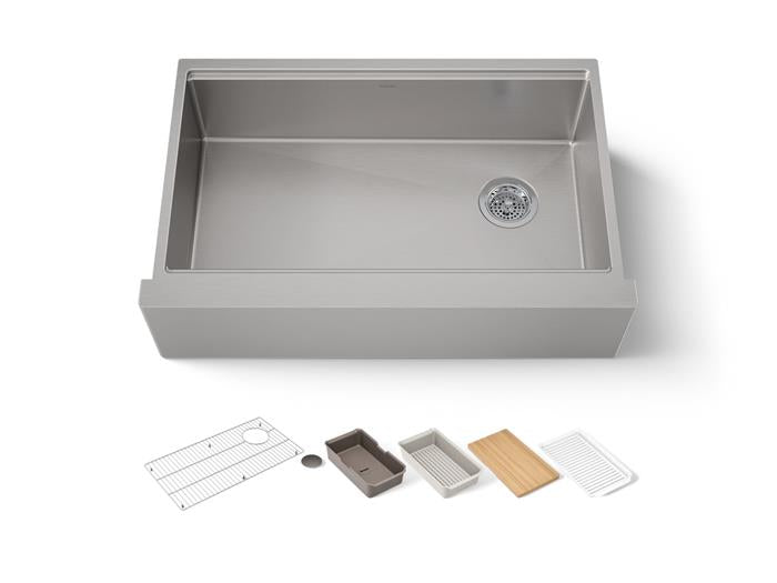 Kohler - Strive 33 Inch Apron Front Undermount Single-Bowl Workstation Kitchen Sink With Accessories