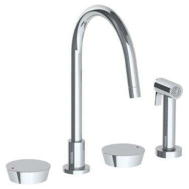 Watermark - Zen Deck Mounted 4 Hole Gooseneck Kitchen Set - Includes Side Spray