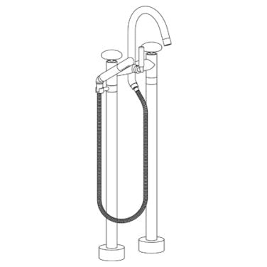 Watermark - Zen Floor Standing Gooseneck Bath Set with Slim Hand Shower