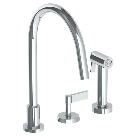 Watermark - Blue Deck Mounted 3 Hole Gooseneck Kitchen Set - Includes Side Spray