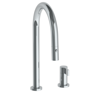 Watermark - Blue Deck Mounted 2 Hole Gooseneck Kitchen Faucet with Pull Down Spray