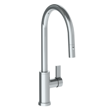 Watermark - Blue Deck Mounted 1 Hole Gooseneck Kitchen Faucet with Pull Down Spray - High Spout