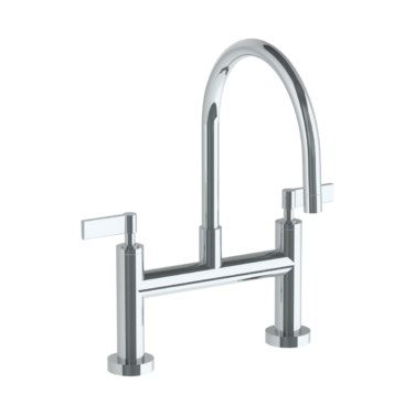 Watermark - Blue Deck Mounted Bridge Gooseneck Kitchen Faucet