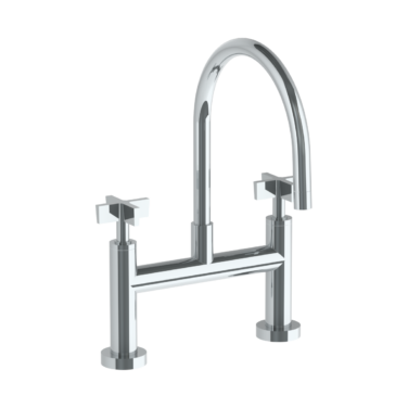 Watermark - Blue Deck Mounted Bridge Gooseneck Kitchen Faucet