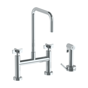 Watermark - Blue Deck Mounted Bridge Square Top Kitchen Faucet with Independent Side Spray