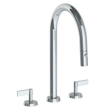 Watermark - Blue Deck Mounted 3 Hole Gooseneck Kitchen Faucet with Pull Down Spray
